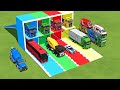 TRANSPORTING MERCEDES MINI BUS, VOLKSWAGEN POLICE, FORD POLICE, MERCEDES FIRE TRUCK TO GARAGE | FS22