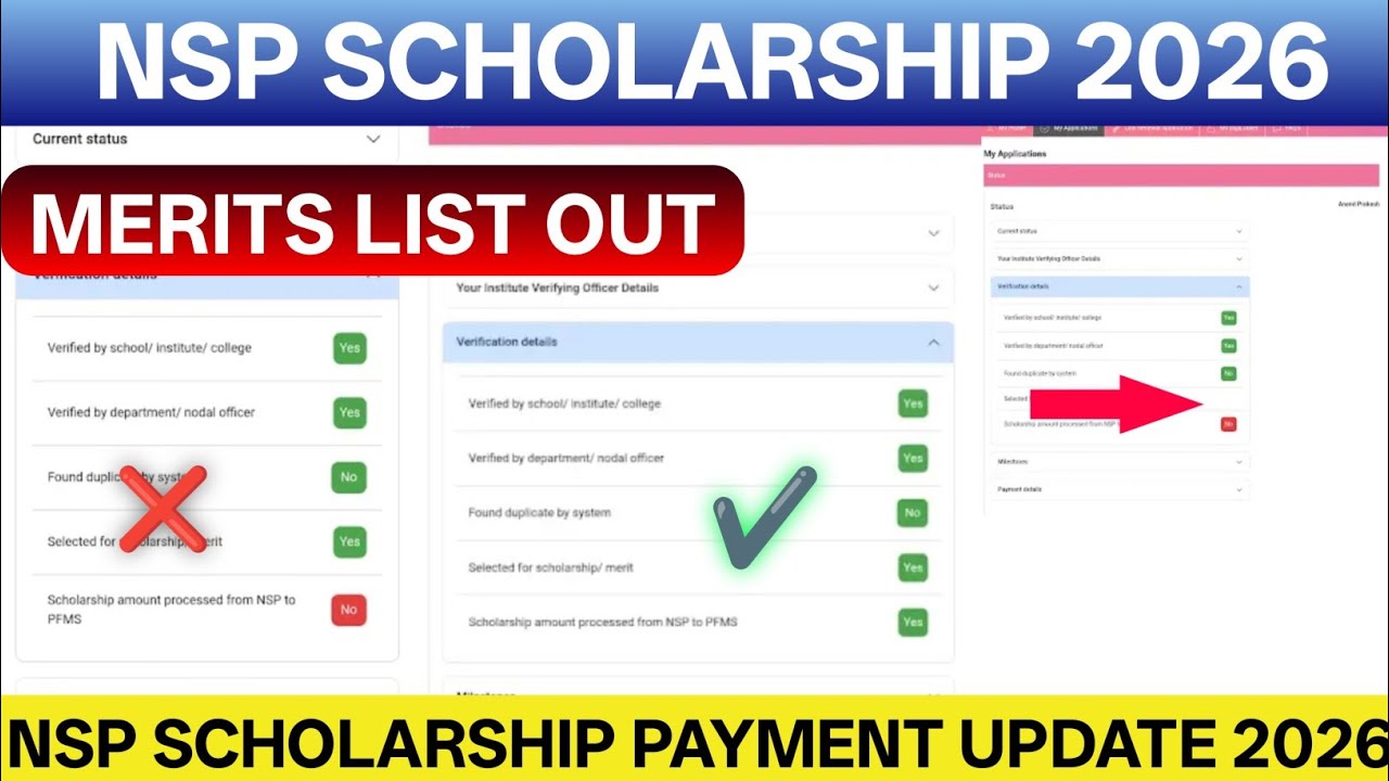 Nsp scholarship current status update for payment 2025-26 | Nsp scholarship Merits list update 