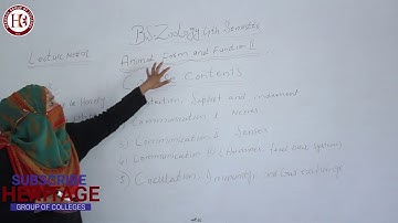 Heritage College BS Zoology 4th Semester Lecture No : 1 Introduction Animal Form And Function II