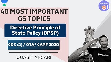 Directive Principle of State Policy ( DPSP) | CDS(2)/CAPF/OTA 2020 | Quasif Ansari
