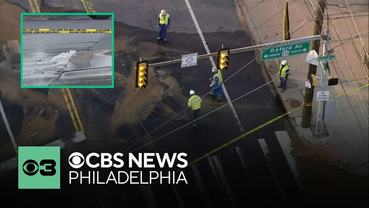 Water main break shuts down busy Northeast Philly intersection - YouTube