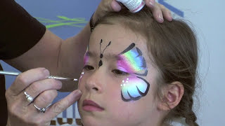 Step-by-Step how to face paint a rainbow butterfly design using Derivan Face and body paints