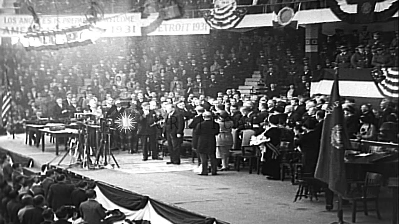 US President Hoover speaks at the American Legion Convention, and other dignitari...HD Stock Footage