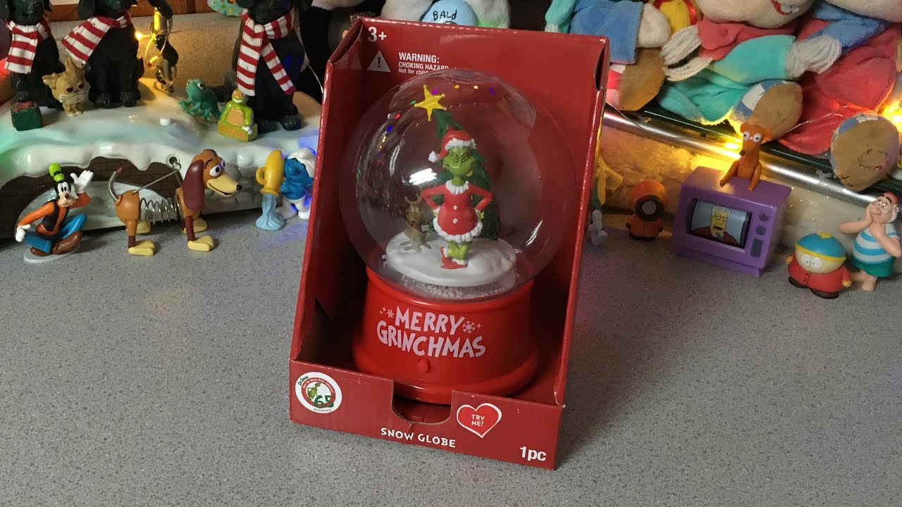 Gemmy musical grinch and max snow globe - YouTube