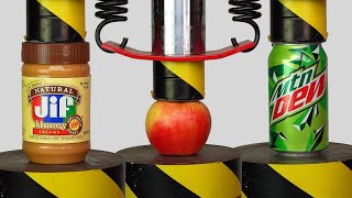 EPIC EXPERIMENT:50-Ton Press Crushes & Destroys! What Happens to Apple, Peanut Butter Jar, and More?
