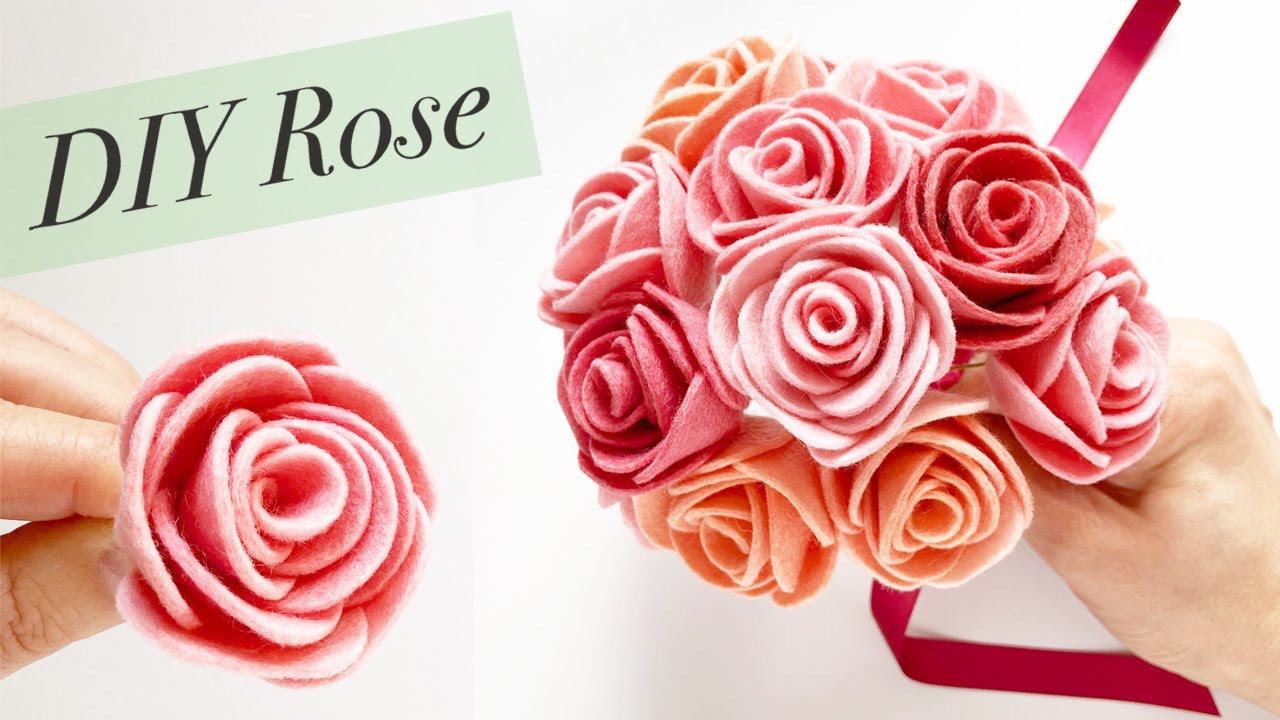 簡単バラの花の作り方 100均のフェルトでも作れるフェルトフラワー Diy Felt Flower Rose Tutorials Fiore Feltro Flores Fieltro Youtube