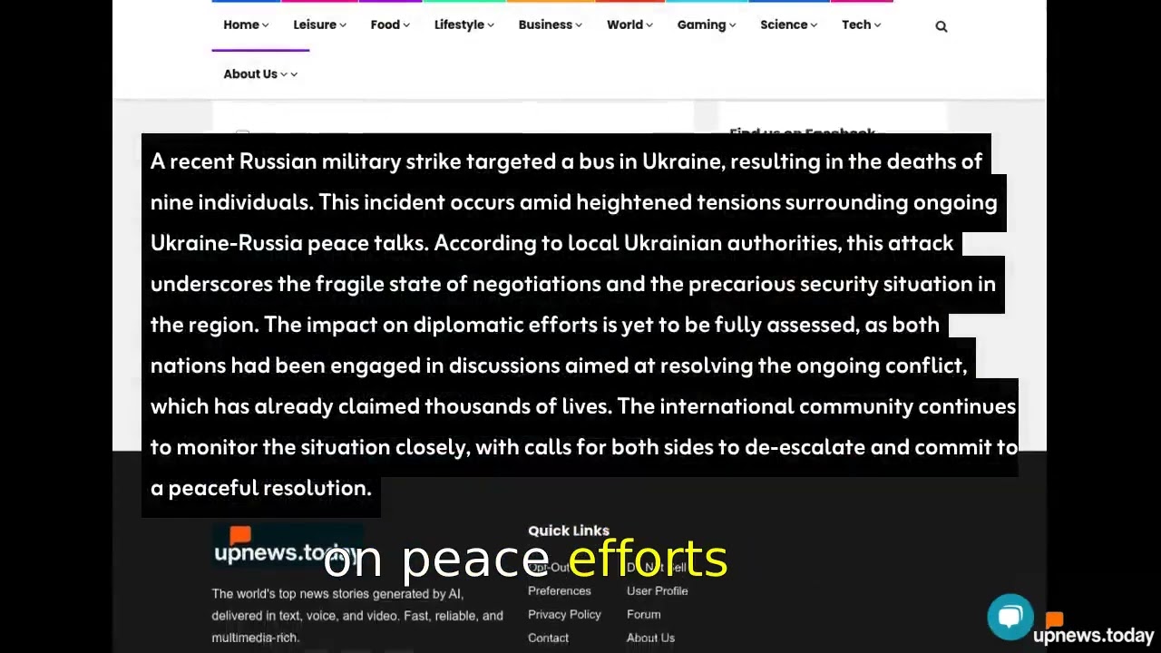 Tragic Bus Strike in Ukraine Challenges Peace Talks Updates on UpNews Today