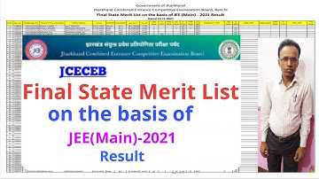 Final state merit list on the basis of JEE(Main)-2021 Result | JCECE Board latest update