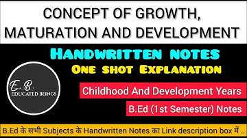 Concept of GROWTH,MATURATION AND DEVELOPMENT|Handwritten Notes|B.Ed 1st semester|Educated beings |