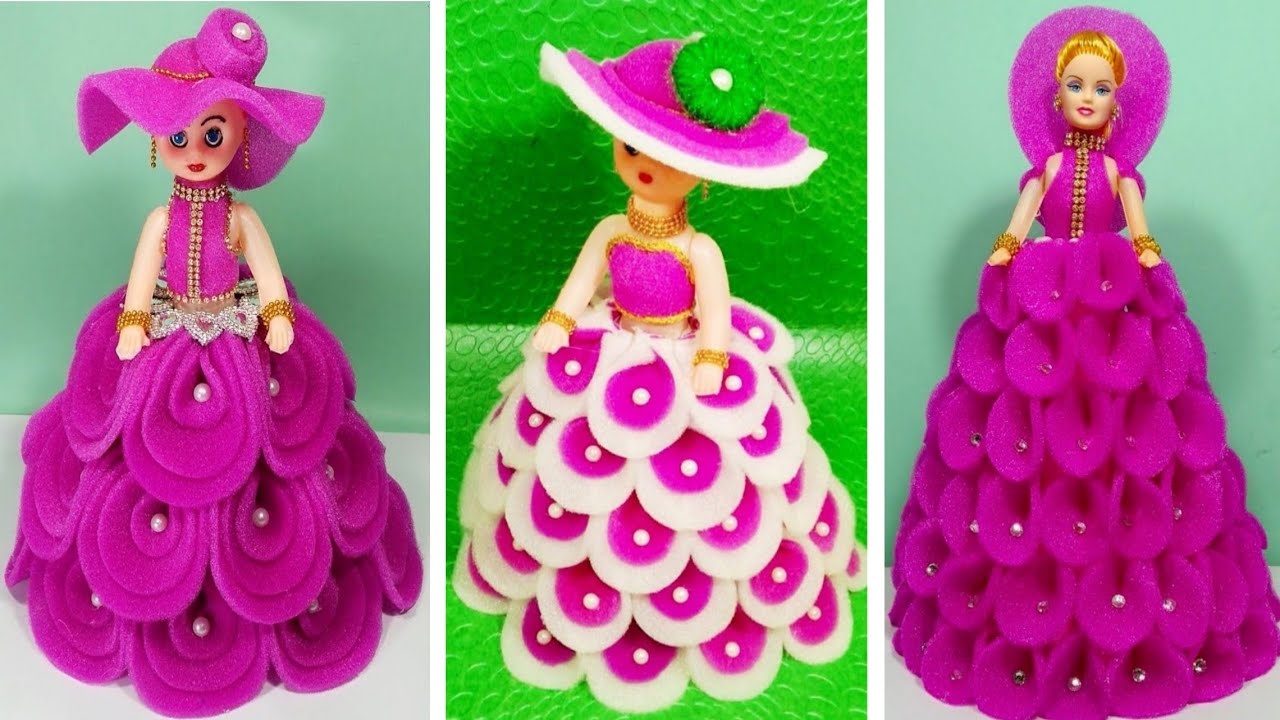 फोम से गुड़िया सजाने के 3 आसान तरीके /DIY 3 DOLL DECORATION/ FOAM KI GUDIYA/FOAM SE DOLL SAJAYE