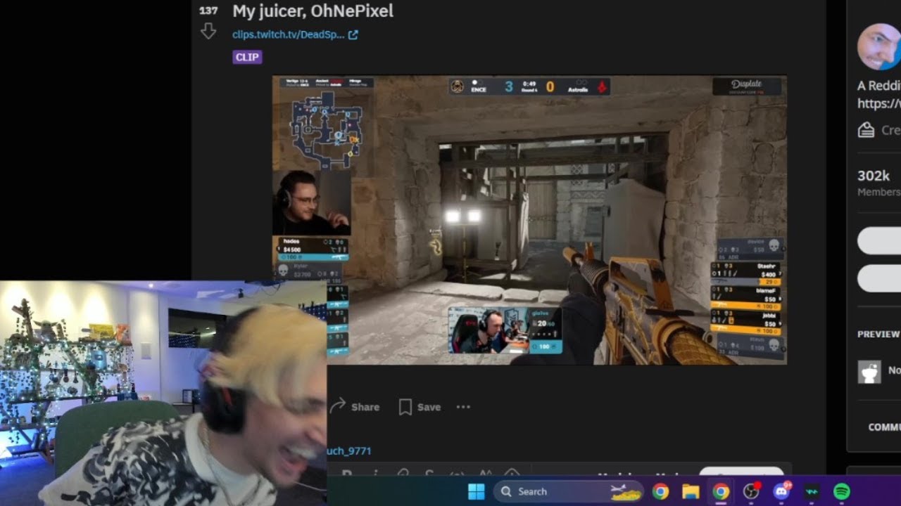 xQc умирает, смеясь над OhNePixel, который является соковыжималкой
