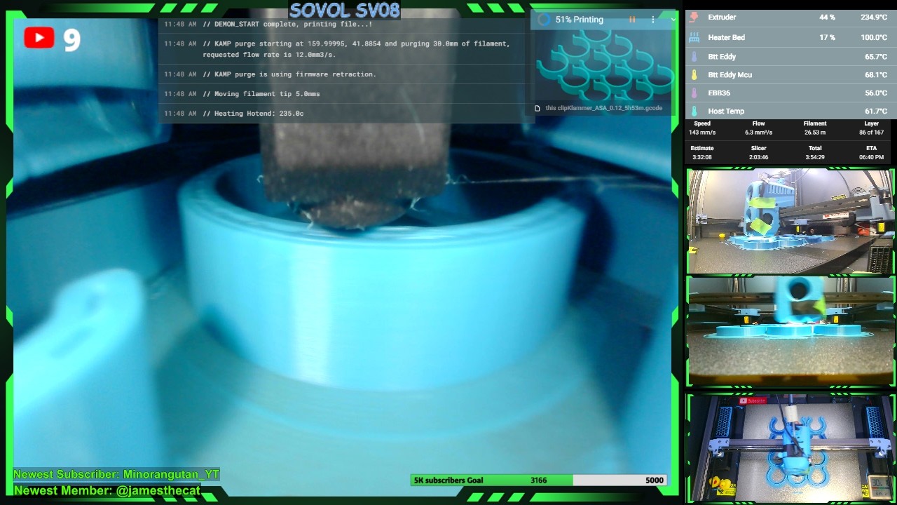 🔴Live SV08 3D Printer - Printing 12 ASA pool cover clips for pool ...
