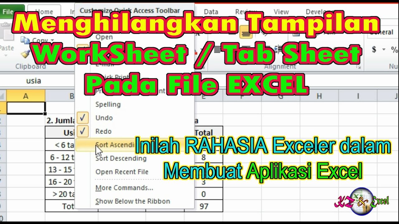 Cara menghilangkan tab sheet pada file excel dan cara menampilkan sheet
