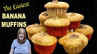 EASIEST 4 Ingredient BANANA MUFFINS RECIPE | Using Box Cake Mix