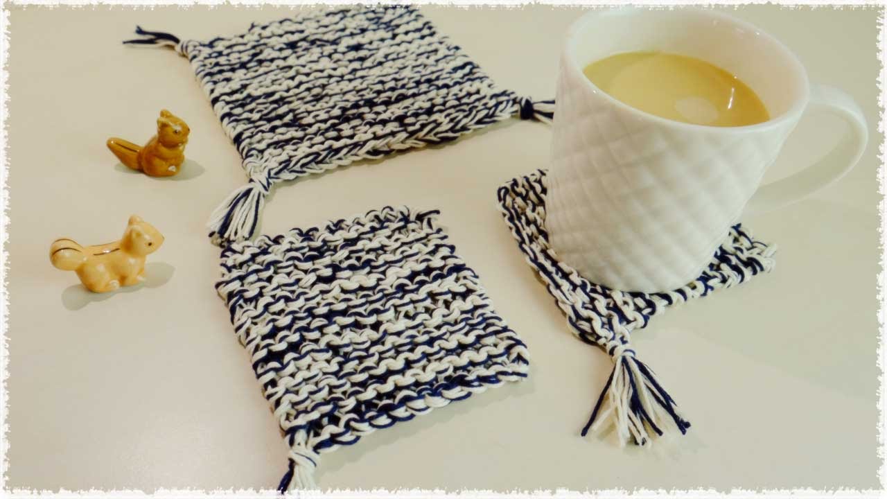 余り糸の活用 コースターの編み方 作り方 棒針 ガーター編み Diy Knit Garter Stitch Coaster Tutorial Youtube