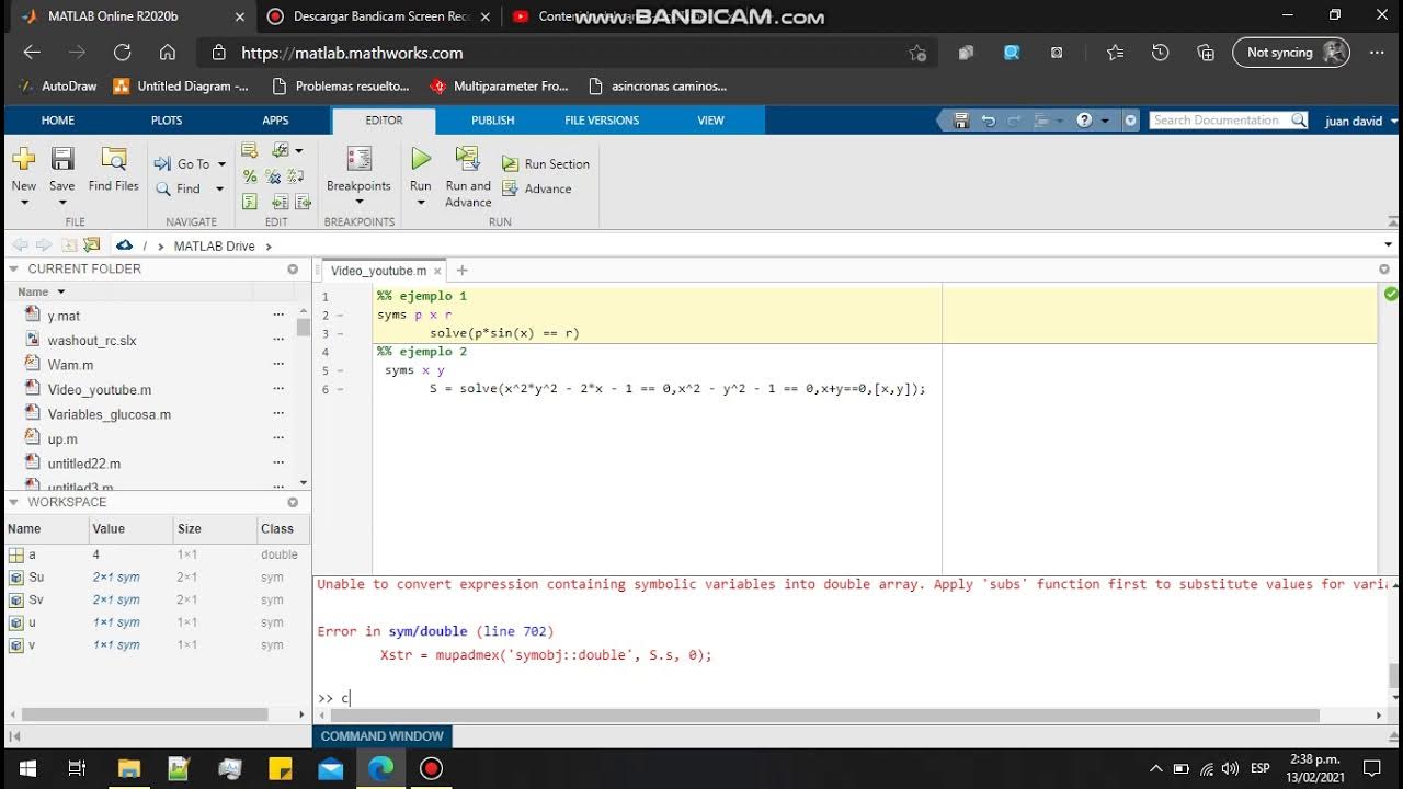 Uso de comando Solve, Matlab 2020b YouTube