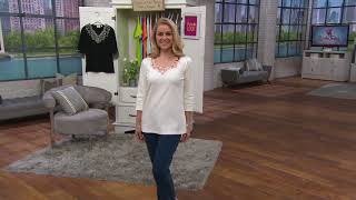 Famous Quacker Factory 3/4 Sleeve Cutout Wild Flower Knit T-shirt on QVC Wealth