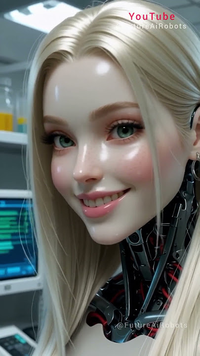 Playful Humanoid Robot Girl Sticks Out Tongue in Futuristic Lab 🤖👅✨