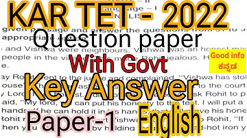 KAR TET | Question paper | Govt official | Key answers | Paper 1 | 2022 | English