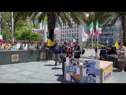 San Francisco—April 29, 2023: MEK Supporters Held an Exhibition to Support the Iran Revolution.