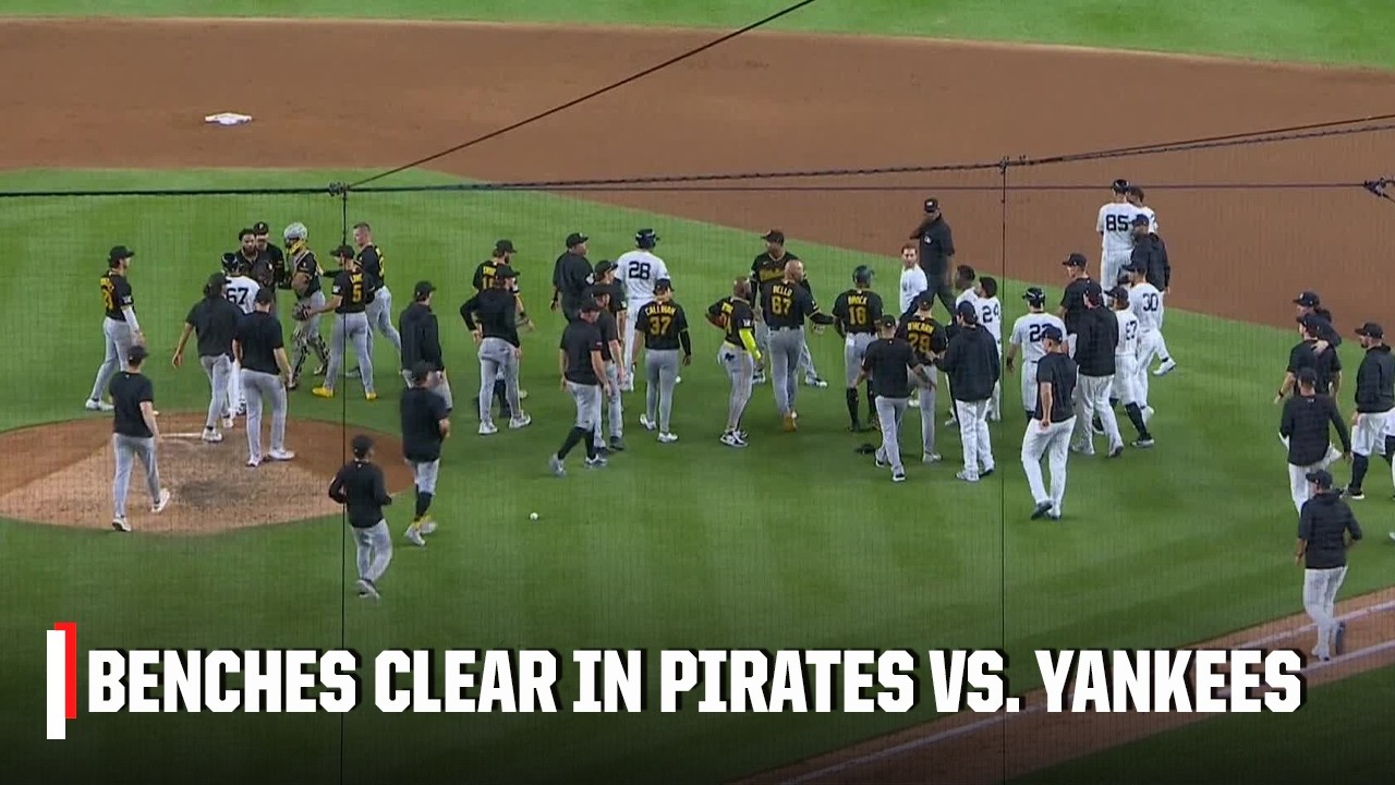 Pirates & Yankees BENCHES CLEARED after exchange between Jose Caballero & Dennis Santana | ESPN MLB