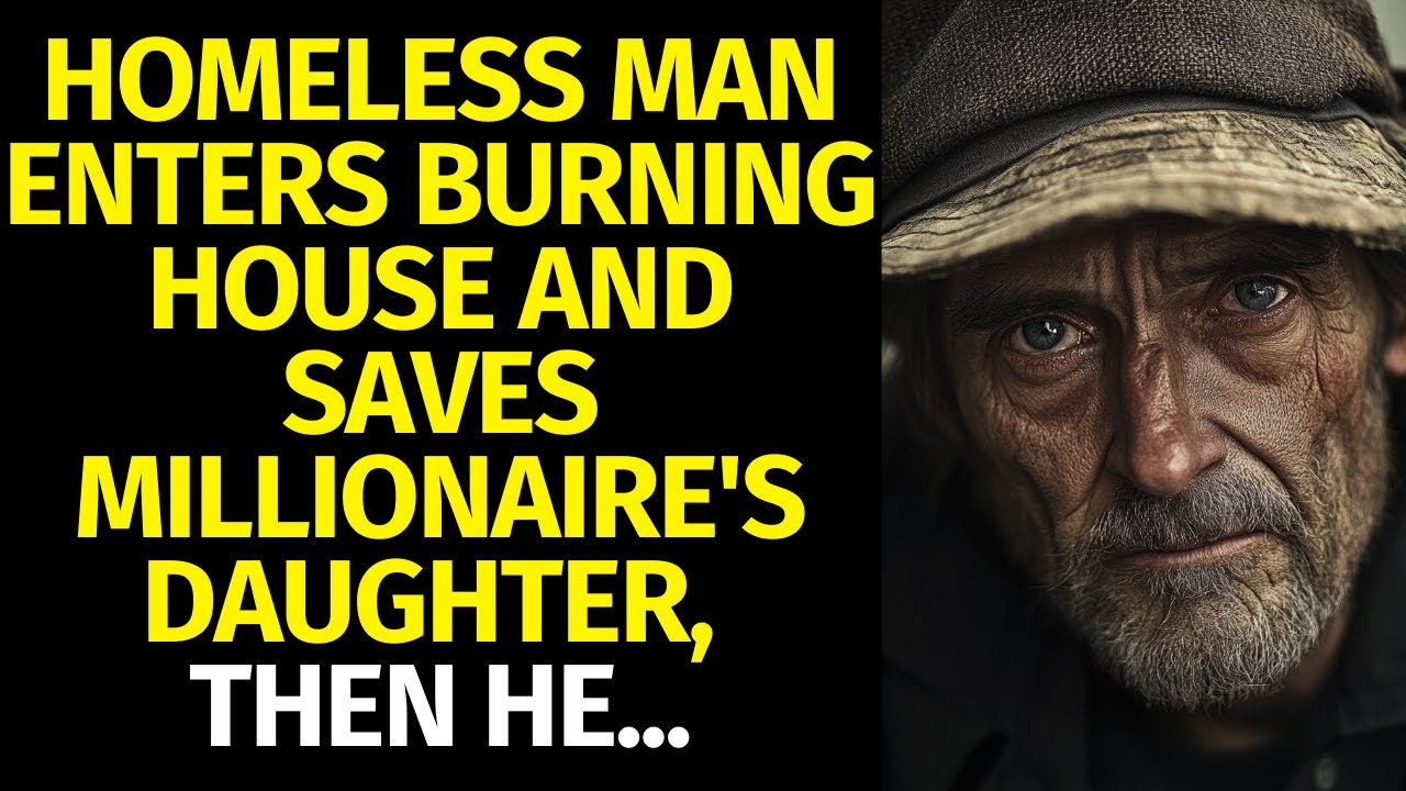 Homeless man enters burning house and saves millionaire's daughter, then he...