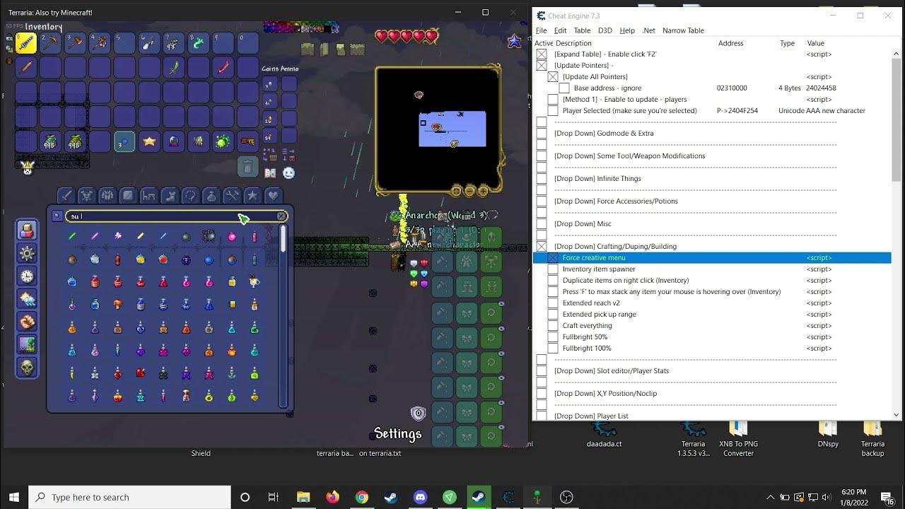 Terraria Cheat Engine 1.4.3.2+ Forced journey mode ui item spawner in