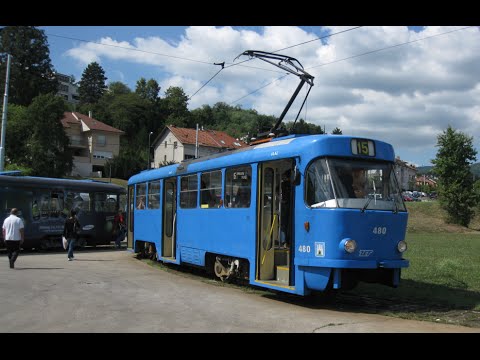 Croatia: Tatra T4YU single tram rounds the reversing loop at Dolje, Zagreb - Line 15 Croatia: Tatra T4YU single tram rounds the reversing loop at Dolje, Zagreb - Line 15
