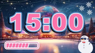 15-Minute Winter Countdown Timer with Christmas Music and Falling Snow ❄️