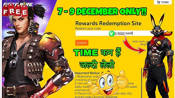FREE FIRE REDEEM CODE TODAY 7 DECEMBER |FF REWARDS REDEEM CODE | FF REDEEM CODE TODAY 7 DECEMBER