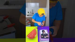 Wednesday addams cake vs watermelon ice cream challenge!🍨 #funny #shorts by Ethan Funny Family