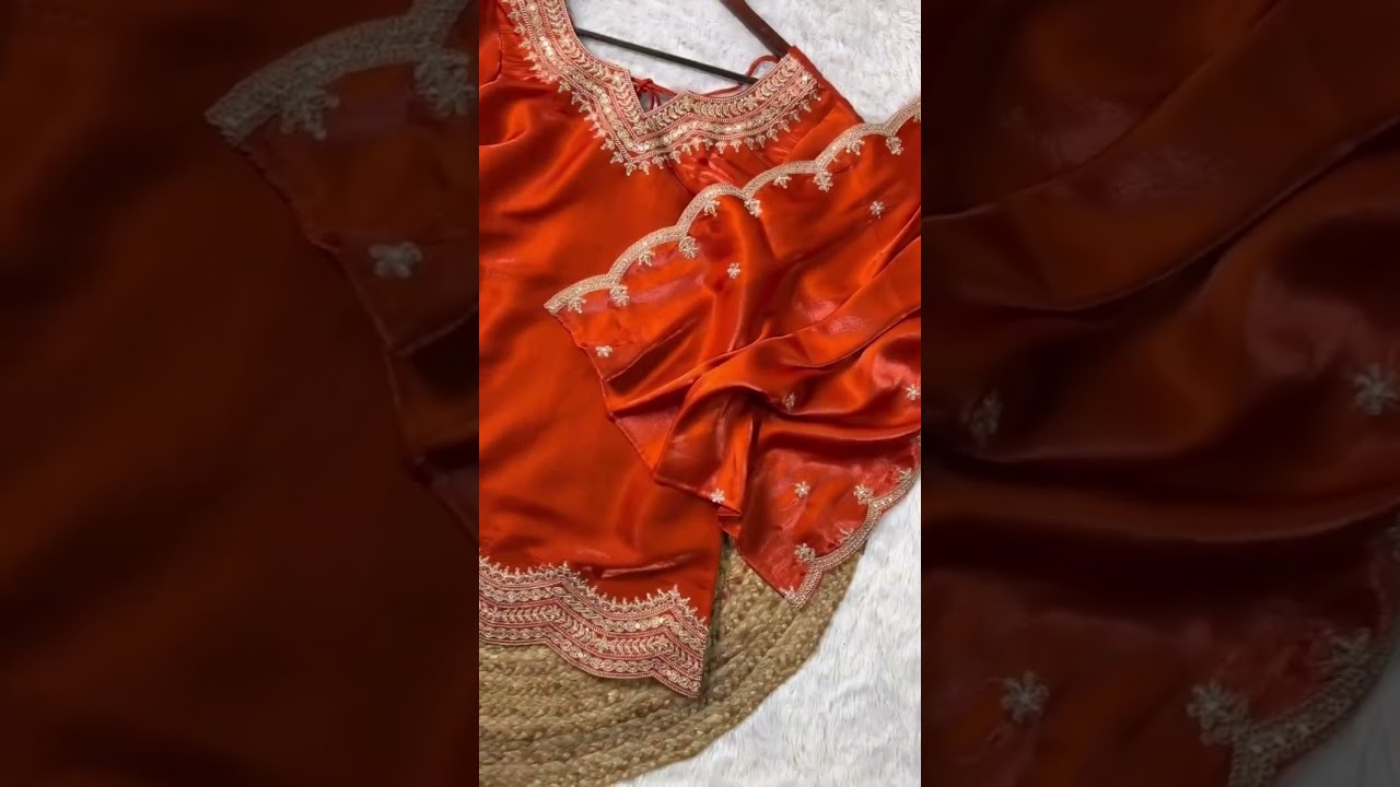 Light Orange Sequins Suit – Zari Embroidered Straight Pant Set
