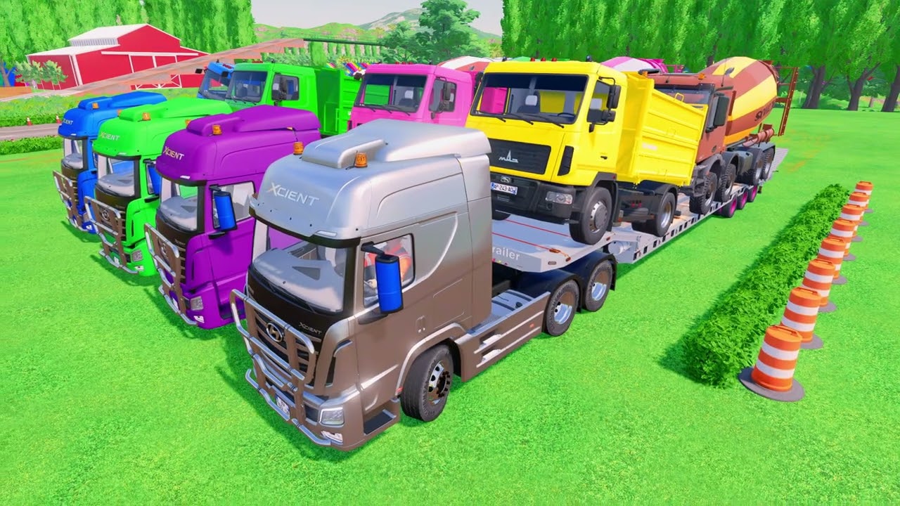 Garage with Colors - ALL MIXER TRUCK WITH DOUBLE FLATBED TRAILER TRUCK, MERCEDES, HYUNDAI - FS22 #6