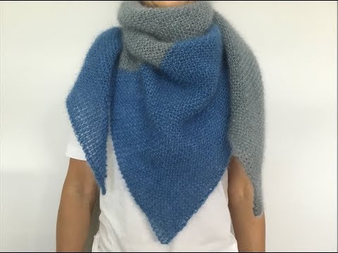 Двухцветный шейный платок Бактус из тонкой мохеровой пряжи. Simple knitting shawl