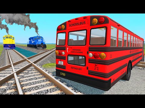 Cars vs Double Trailer Truck - Train and Rails - Speed Bumps - Deep Water 