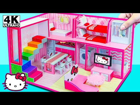 How To Make Pink Bunny House with Bunk Bed, Rainbow Stairs from Polymer Clay ❤️ DIY Miniature House