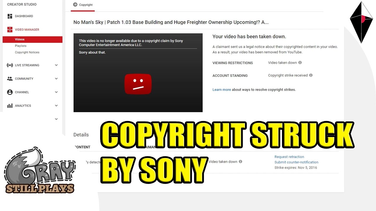 COPYRIGHT STRIKE For No Man's Sky Patch 1.03 Discussion Videos, Strike Made By Sony Entertainment