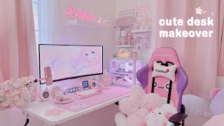 my cute & cozy desk setup 2024 🌸💻 aesthetic desk makeover, gaming pc setup, decor haul, cute setup
