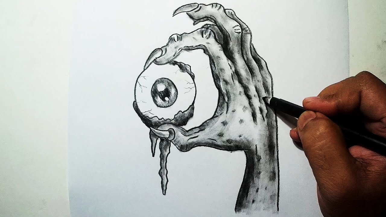 How to Draw A zombie Hand Holding An Eyeball || Charcoal Drawing and