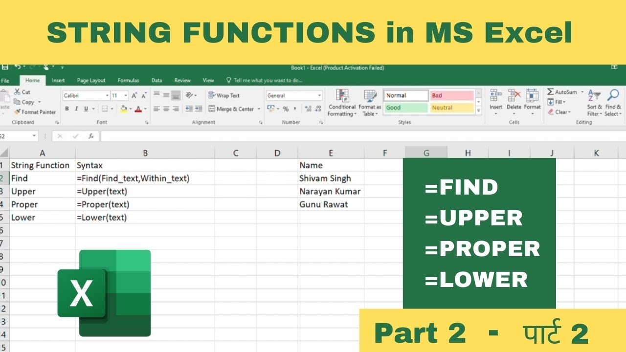 How to Use String Functions in MS Excel - PART 2 | MS Excel Basic ...
