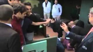 Fan of Roger Federer Tumbles Onto Court And Is Comforted By Him