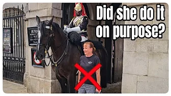 English Lady Marches Up to the Horse, Guard Tells her to MOVE!