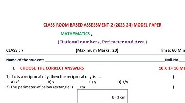 7th class FA-3 (CBA-2) Mathematics Question Paper 2023-24 💯% pakka most important model Paper☑️✍️