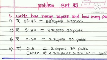 Class-5th Subject-Math 9.Decimal Fractions Problem Set -39 Q .1, Q.2, Q.3