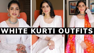 How to Style a White Kurti in 20 ways | White Chikankari Kurti | Minimalist Wardrobe Part 2