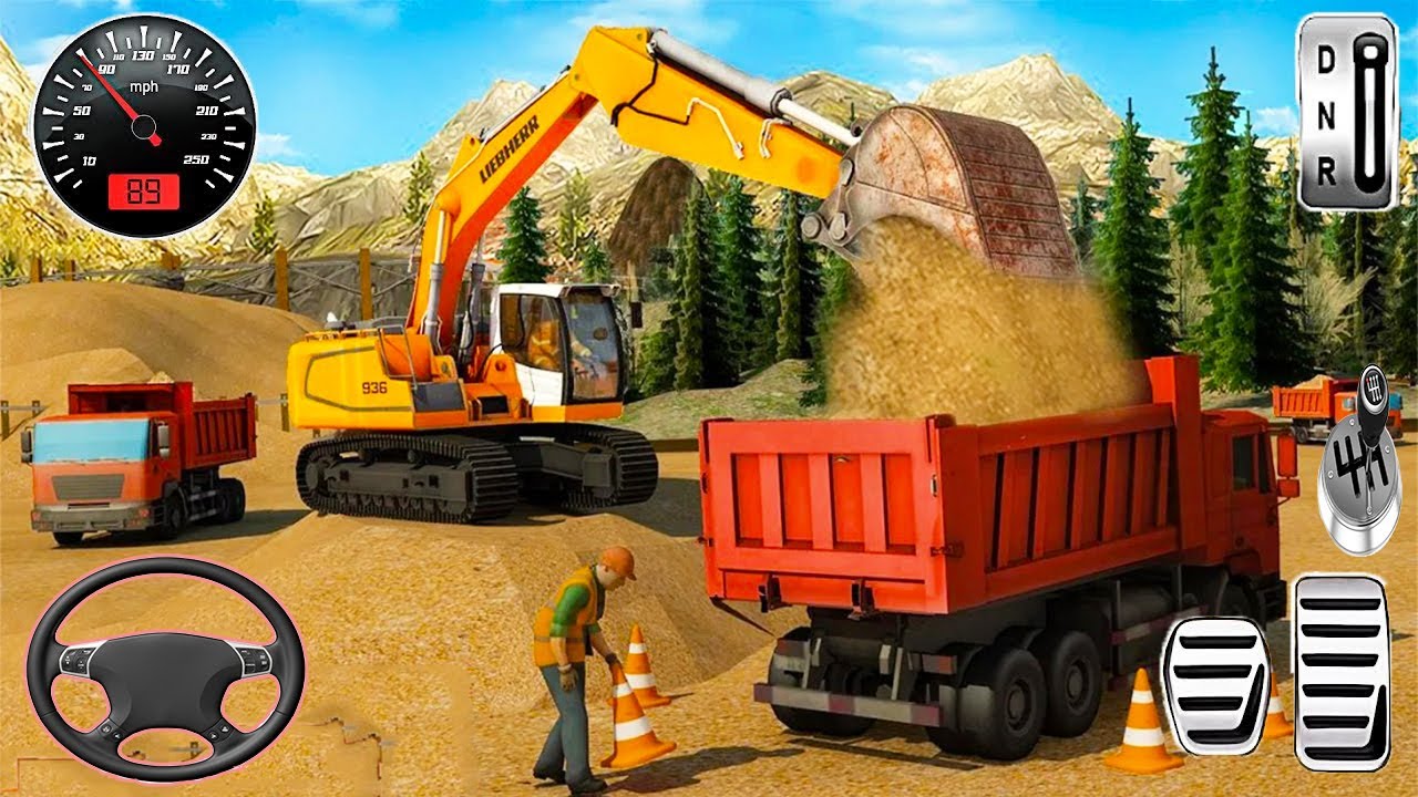 Sand Excavator Crane Transporter - Offroad Excavator Games - Android GamePlay