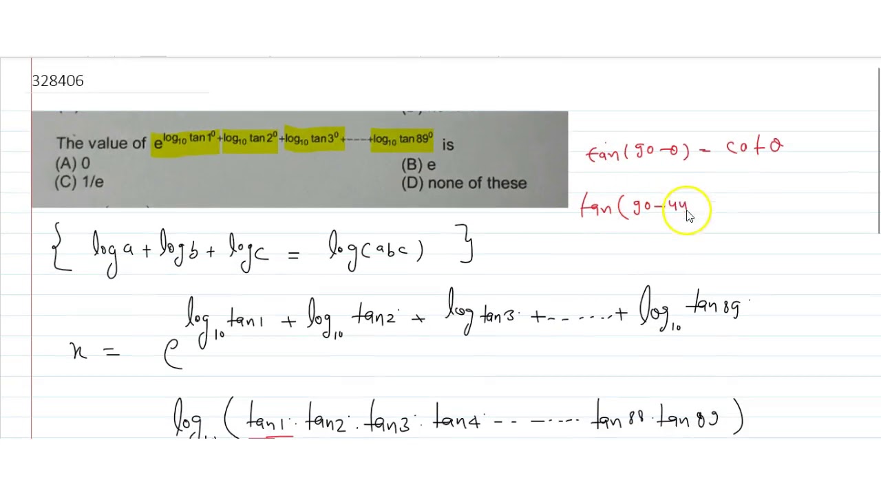 The Value Of e log 10 Tan1 log 10 2 log 10 3 log 10tan89 the-value-of-e-log-10-tan1-log-10-2-log-10-3-log-10tan89