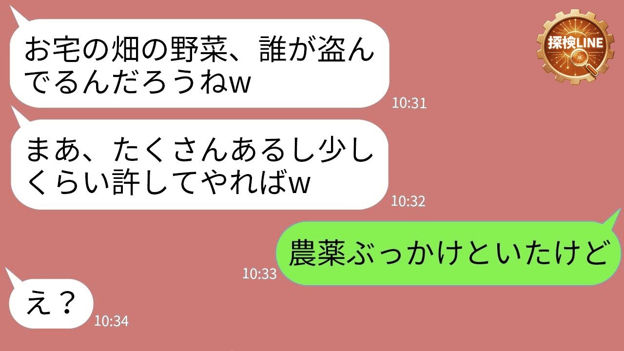 【LINE】家庭菜園の野菜を盗むママ友が逆ギレ「泥棒とか最低w」→証拠付きの“ある罠”を仕掛けた結果、顔面蒼白にwww