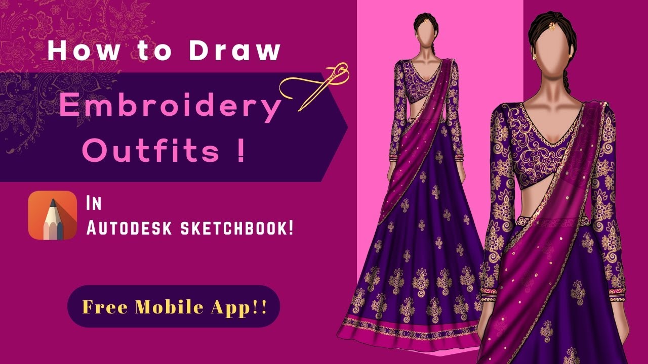 How to Draw Embroidery outfits in Autodesk sketchbook| Free fashion ...
