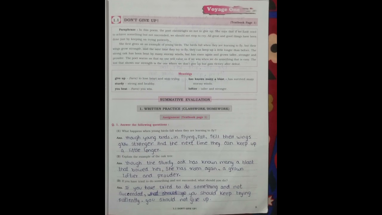 std - 6 English 1 Don't Give up questions and answers